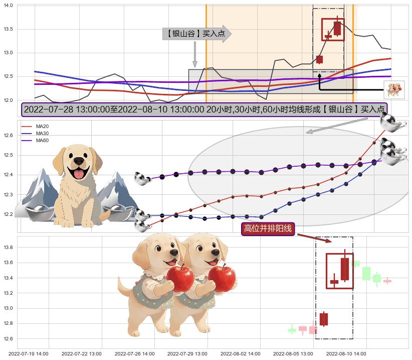 高位并排阳线+单针探底（定海神针）+锤头线（锤子线）+下探上涨+上升抵抗 ➕ 【金银山谷】买入点