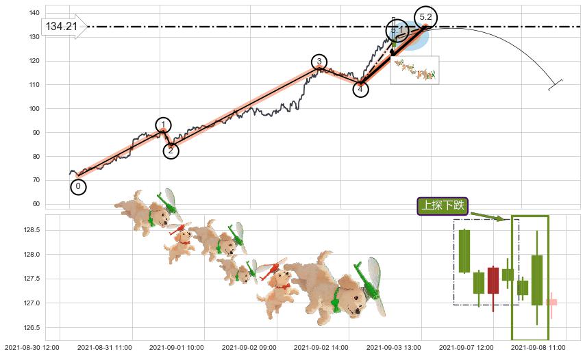 上探下跌+下跌两颗星 ｜ 下跌三颗星+看跌(高位倒锤头)流星线+下跌Pinbar组合信号+三只乌鸦+射击之星形态 ➕ 5浪主体